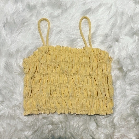 H&M Smocked Terry Tank Top Light Yellow - Picture 5 of 8